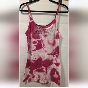 VELVET By Graham & Spencer  Tie Dye Sequin Tank Top Hot Pink White Sz Medium
